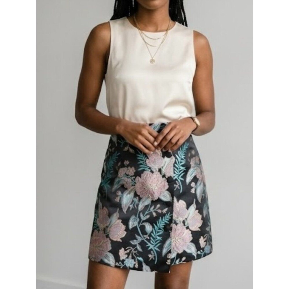 Willow & Clay NWT Floral Brocade Jacquard Faux Wrap Mini Skirt Medium M
